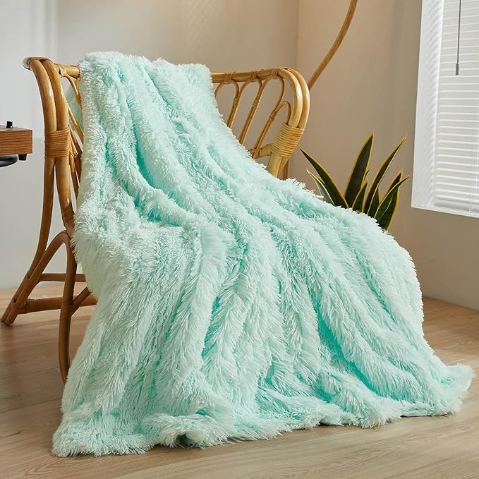 XeGe Luxury Faux Fur Throw Blanket, Aqua Soft 50x60 Fluffy Blanket Throw, Shaggy Plush Decorative Couch Blanket, Cute Furry Throw Holidy Fuzzy Lap Blanket for Kids Women Men Teen Girls Aqua Green-Ruum Studio Home