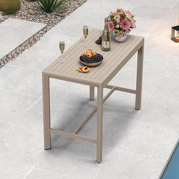 PURPLE LEAF 39.1'' Rectangle Outdoor Patio Counter Height Dining Table, Durable Aluminum Bar Height Pub Table for Counter Bar Stool, Water-Proof Tall Dining Table with Sturdy Legs, Champagne-Ruum Studio Home