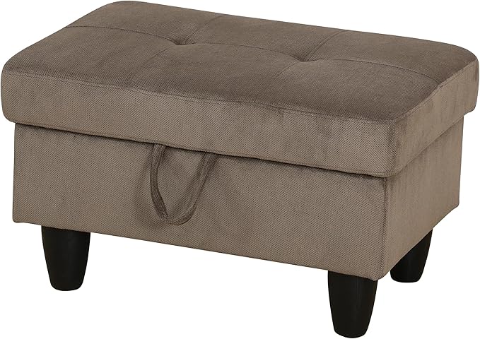 Ottoman Rectangular Storage Ottoman Bench, Flannel Footrest Stool Footstool with Lid for Living Room, Bedroom, Entryway, Brown, 28.5"x19"x17.5"-Ruum Studio Home