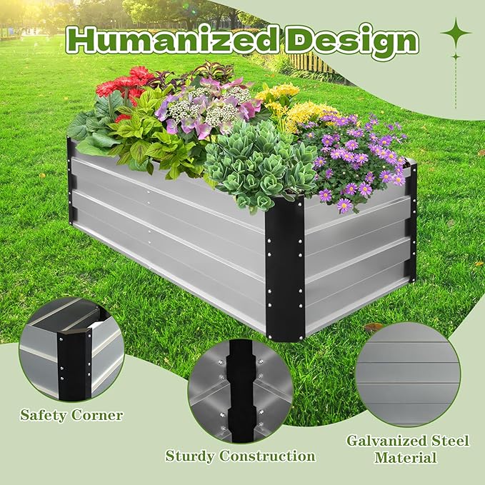 Galvanized Raised Garden Bed 6x3x2 Ft Outdoor Garden Planter Boxes Bottomless for Vegetables, Flowers, Herbs and Succulents Large Metal Raised Garden Bed (Sliver, 72''W×24''H×36''D)-Ruum Studio Home