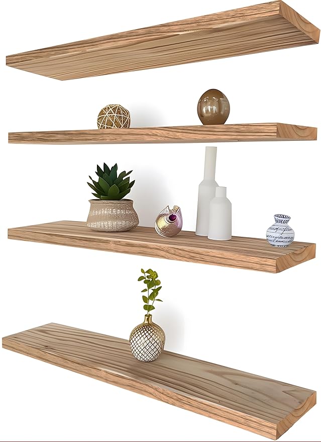 24 Inch Floating Shelves for Wall Rustic Light Wood Wall Shelves for Bedroom Set of 4-Ruum Studio Home