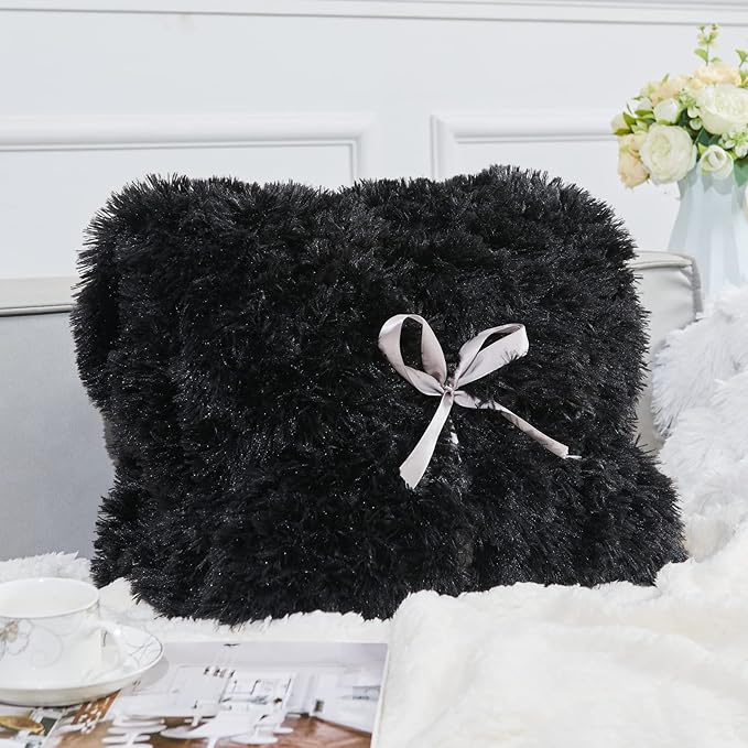 GONAAP Fuzzy Faux Fur Throw Blanket Twin Size Black Super Soft Cozy Plush Fuzzy Shaggy Blanket for Couch Sofa Bed (Black, Twin(60"x80"))-Ruum Studio Home