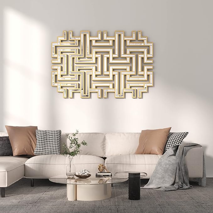 KOHROS Large Modern Gold Wall Mirror - 46.5"x30" Geometric Maze Design Decorative Mirror for Home Decor Living Room Entryway Hallway Farmhouse, Mirrors for Wall Decor-Ruum Studio Home