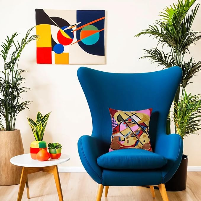 Kandinsky Modern Couch Pillow Cover - Yellow Gold | Abstract, Contemporary, Outdoor, Mid Century Chair Cushions | Handmade Wool Size 18x18-Ruum Studio Home
