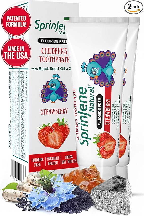 SprinJene Natural Kids Toothpaste, Strawberry | Natural Children’s Toothpaste | Fluoride Free Toothpaste for Toddlers | 2 Pack-Ruum Studio Home