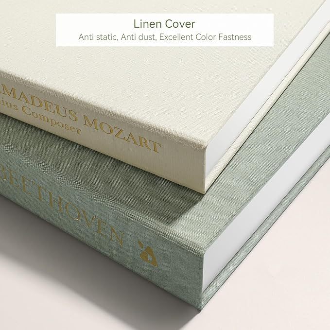 Aesthetic Decorative Books -Set of 2 Minimalist Linen Hardcover Faux/Fake Books for Coffee Table Home Decor Living Room Decoration, Photo Storage or as a Keepsake Box(Sage-beige-musician)-Ruum Studio Home