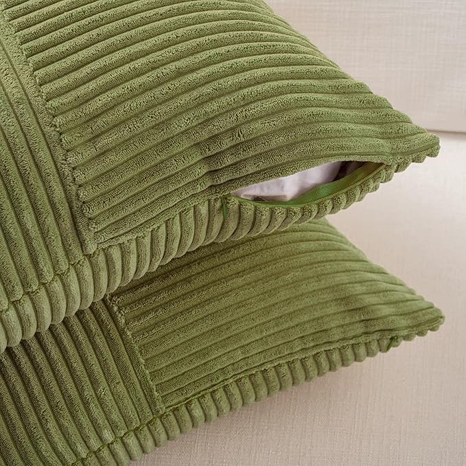 Fancy Homi 2 Packs Moss Green Decorative Throw Pillow Covers 16x16 Inch for Living Room Couch Bed, Rustic Farmhouse Boho Home Decor, Soft Corss Patchwork Corduroy Textured Square Cushion Case 40x40 cm-Ruum Studio Home