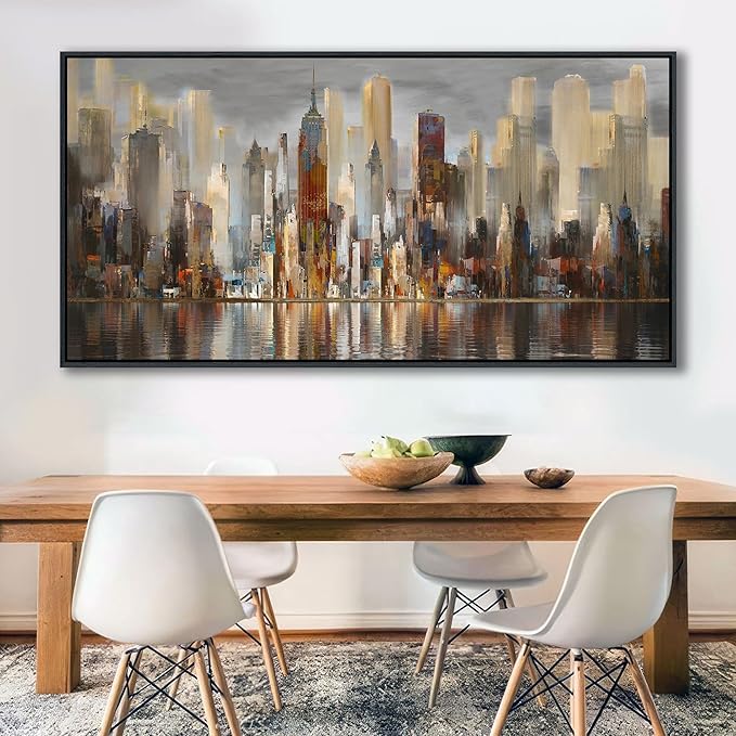 Abstract Brown New York City canvas Wall Art Framed Large Wall Art for Living Room Modern Paintings for Bedroom Cityscape New York Wall Decor Artwork Wall Pictures for Office and Bedroom 24×48in-Ruum Studio Home
