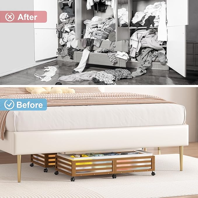 Under Bed Storage Containers With Wheels - 2 Pcs Large Bamboo Wood Rolling Underbed Shoe Storage Bins With Dust Bags for Clothes Blankets, Duvet Covers Snacks Toys (Walnut)-Ruum Studio Home