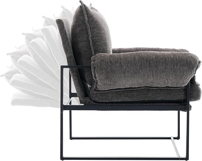 YISHENG Accent Chair with 6-Angle Adjustable Backrest, Chenille Fabric Living Room Chair Upholstered Lounge Chair, Modern Chair Cozy Reclining Chair for Reading Room, 1PC Gray-Ruum Studio Home