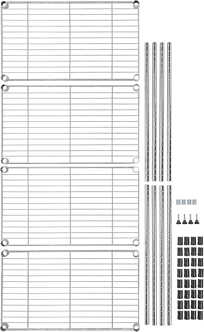 Amazon Basics 4-Shelf Adjustable, Storage Shelving Unit, (200 Pound Loading Capacity per Shelf), Steel Organizer Wire Rack, 13.4"D x 23.2"W x 48"H, Chrome-Ruum Studio Home