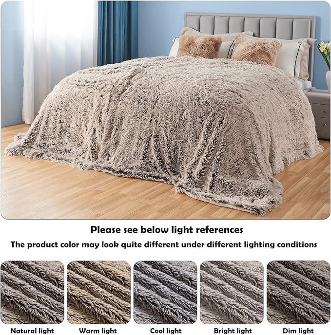 GONAAP Fuzzy Faux Fur Throw Blanket Twin Size Frosty Brown Super Soft Cozy Plush Fuzzy Shaggy Blanket for Couch Sofa Bed (Frosty Brown, Twin(60"x80"))-Ruum Studio Home