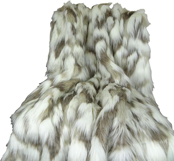 Ivory Beige Luxury Faux Fur Throw Blanket - Tibet Fox Fur - 80W x 90L-Ruum Studio Home