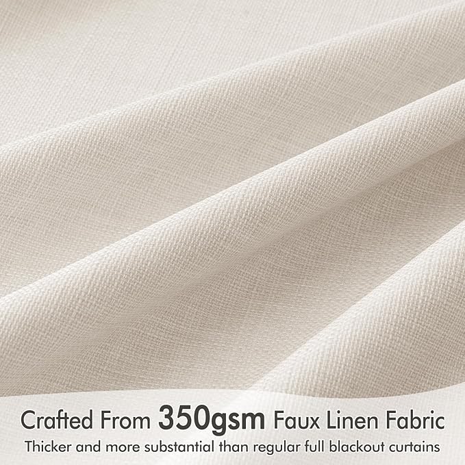MIULEE 100% Blackout Curtains 84 Inch Long 2 Panels for Bedroom, Thick Luxury Faux Linen Black Out Curtain Room Darkening Back Tab Pleat Window Textured Drapes with Hooks for Living Room, Ivory-Ruum Studio Home