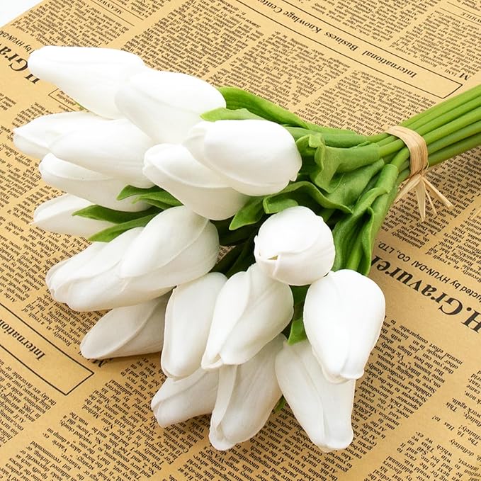 Buart Artificial Tulip in Bulk for Home Kitchen Wedding Bridal Bouquet,Fake White Flowers for Valentine's Day Mother's Day Easter Table Centerpieces Decorations(Mini Size,Real-Touch,12pcs)-Ruum Studio Home