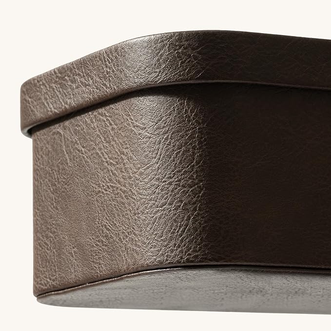 La Jolie Maison Vegan Leather Storage Boxes with Lids, Set of 3 Decorative Storage Containers Organize Stackable Storage Box, Mocha-Ruum Studio Home