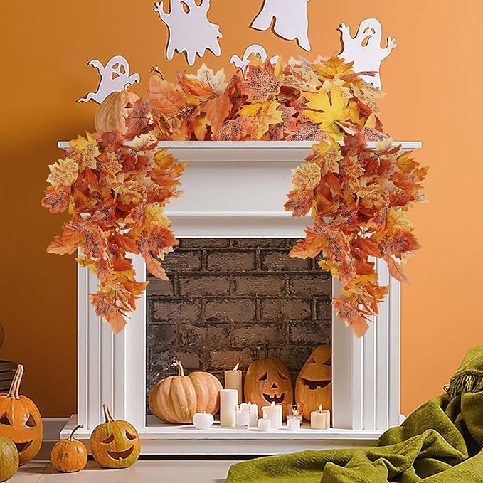 RECUTMS Fall Leaves Fall Decorations for Home Clearance Fall Decor Leaf Fall Decorations Fall Decorations for Home Thanksgiving Decorations Hanging Plants Indoor Artificial Wall Decor(Orange)-Ruum Studio Home