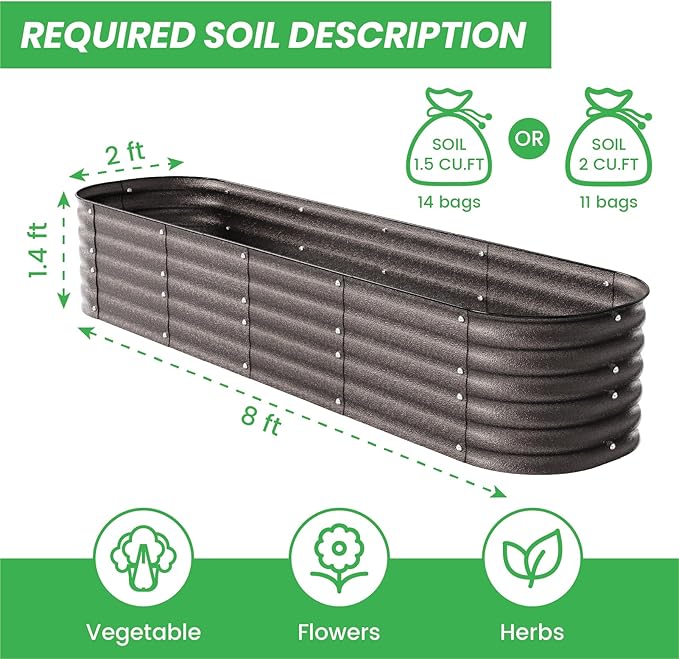 Raised Garden Bed Kit 8×2×1.4 FT Magnesium-Aluminum-Zinc Stainless Steel Metal Planter Box for Planting Outdoor Plants Vegetables (Crackle Gold)-Ruum Studio Home
