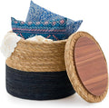 Wimarsbon 18'' Ottoman Pouf, Natural Braided Poof, Rustic Handweave Lounge Pouffe, Boho Footrest Stool for Bedroom, Accent Table for Living Room (Storage - 18inch Cattail+Black Corn Husk L)-Ruum Studio Home