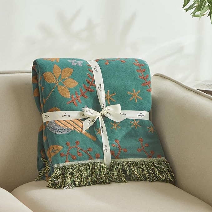 Luxury Throw Blanket Cotton Muslin Throw Blanket for Couch Breathable Floral Blanket Throw for Sofa Couch Chair Home Decoration (80"x90",01-Cute Bird)-Ruum Studio Home