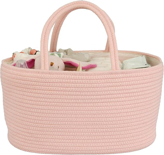 Diaper Caddy Organizer Cotton Rope Baby Basket Nursery Storage and Portable Tote Bag for Car Ideal Baby Shower Gifts and Registry Must-Have for Newborn Essentials large coral pink-Ruum Studio Home