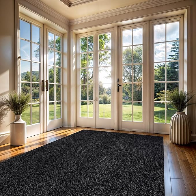 CAMILSON Easy Jute Rug 9x12, Indoor Outdoor Dark Gray Black Farmhouse Area Rugs for Living Room Patio and Kitchen Rug Solid Boho Woven Design Easy-Cleaning Washable Outside Carpet Alfombras (9 x 12)-Ruum Studio Home