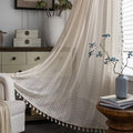 Sutuo Home Boho Curtain Crochet Lace Semi-Sheer Bohemian Hollow Knitted Handmade Tassels, Rod Pocket Window Treatment Vintage Rustic Farmhouse Drapes for Bedroom, 1 Panel 59" W x 96" L, Beige-Ruum Studio Home