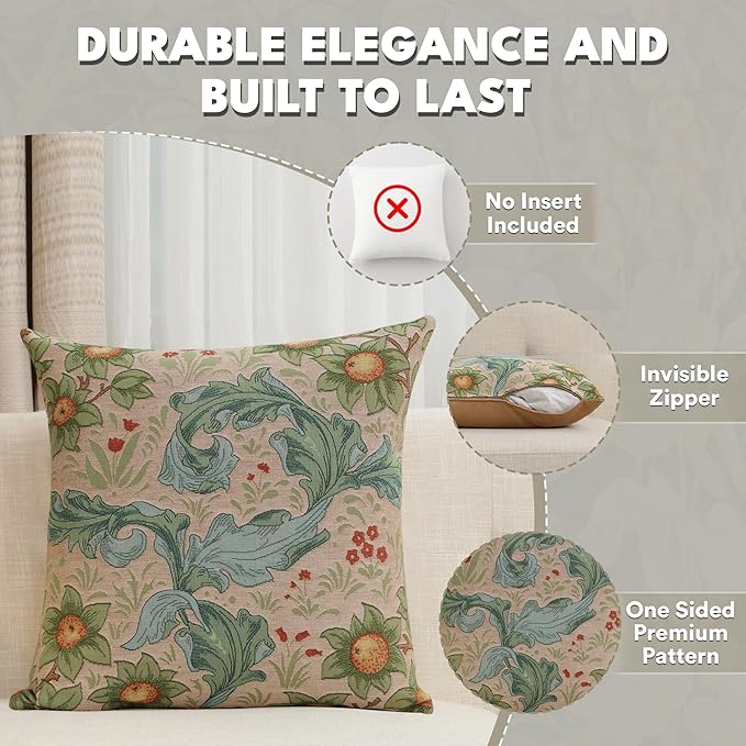 Charlotte Home Furnishings Decorative Tapestry Pillow Cover 19x19 in, Beige Arabesques Couch Pillow Cover, French Country Square Cushion Cases for Living Room Home Decor, Soft Cotton Jacquard Woven-Ruum Studio Home