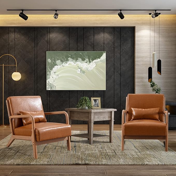 INZOY Mid Century Modern Accent Chair with Wood Frame, PU Leather Reading Armchair with Waist Cushion, Upholstered Living Room Chairs for Bedroom Sunroom (Camel)-Ruum Studio Home