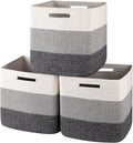 OIAHOMY 13 Kallax Inch Cube Storage Bins, 3-Pack Cotton Rope Woven Baskets for Organizing, Kallax Insert Storage Baskets for Shelves, Baby Nursery, Closet Organizer, 13*13*12.6IN, Gradient Gray-Ruum Studio Home