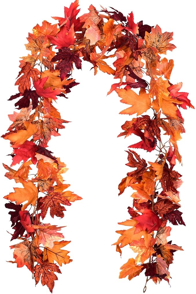 Lvydec 2 Pack Maple Leaves Fall Garland - 6ft/Strand Artificial Fall Foliage Garland Colorful Autumn Decoration for Home Wedding Party Thanksgiving-Ruum Studio Home