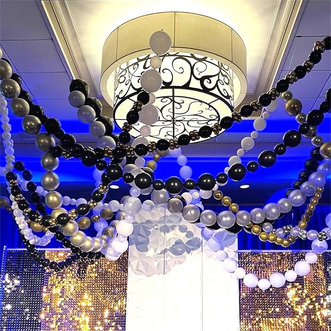 Black White and Gold Linking Balloons, 90PCS Black Gold and White Balloon Arch, Metallic Silver Quick Linked Connecting Balloon for Wedding Birthday Baby Shower Graduation New Year Party Decorations-Ruum Studio Home