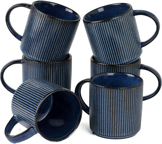famiware Coffee Mug Set for 6, Star 12 oz Catering Mugs Cup Set with Handle for Coffee, Tea, Cocoa, Milk - Ceramic Stoneware Drinkware Set, Nebulas Blue-Ruum Studio Home