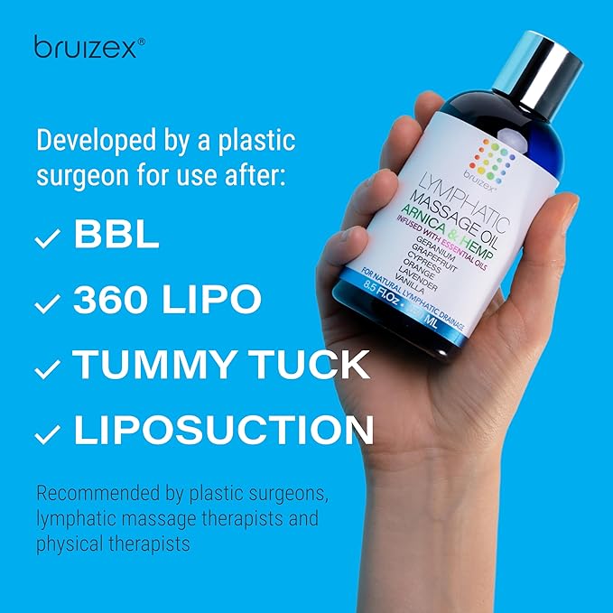 Lymphatic Drainage Massage Oil with Arnica & Natural Hemp Seed Oil, Post Surgery Recovery & Lipedema, Liposuction, 360 Lipo, BBL, Tummy Tuck, Fibrosis Treatment, Body Detox, 8.5 Oz-Ruum Studio Home