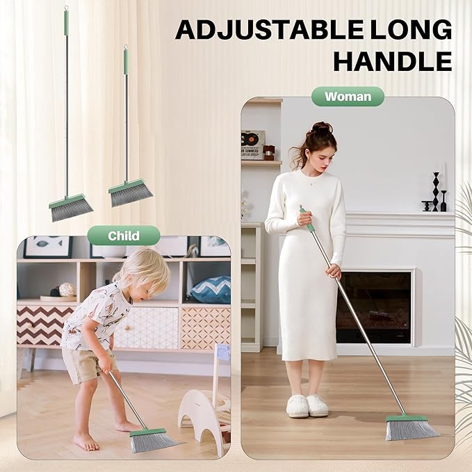 JOYMOOP Dark Teal Green Broom and Dustpan Set with 56” Handle, Upright Angle with Comb Teeth for Pet Hair and Hardwood Floors-Ruum Studio Home