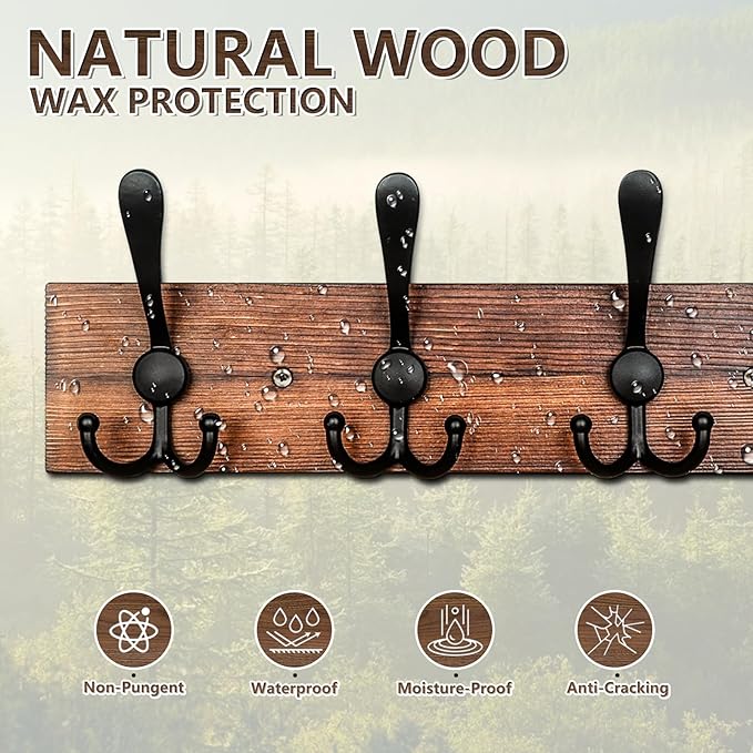 IBosins Wall Mounted Coat Rack, 31-2/5'' Long, Entryway Hanging Rack, Metal Wood Coat Hooks Rack with 8 Black Rustic Tri-Hooks Rail for Coat, Bag, Towel, Key, Hat, Umbrella-Ruum Studio Home