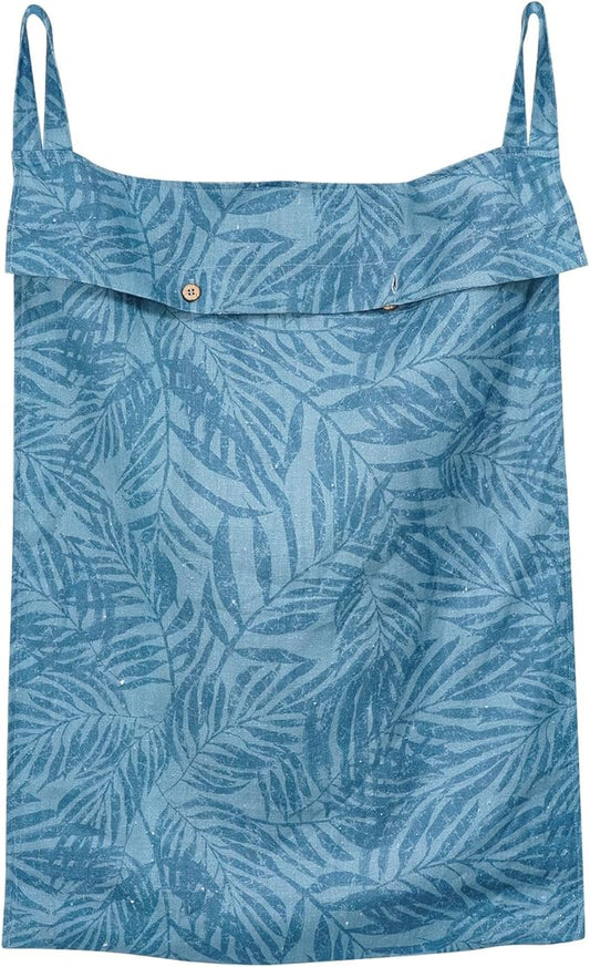 Linen Hanging Laundry Bag, 100% Linen Leaf Print Over The Door Laundry Hamper with Buttons and Zipper, Space Saving Door Hampers for Laundry Dirty Clothes Home Travel, Blue, 19.7x27.5inches-Ruum Studio Home