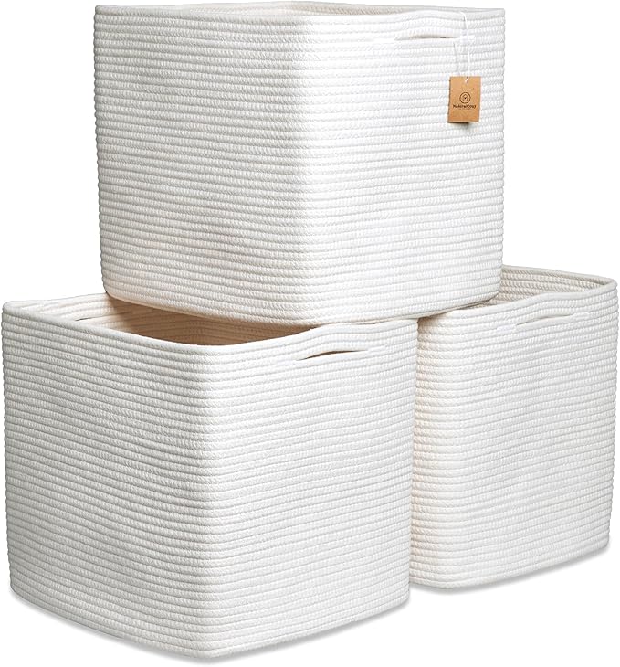 NaturalCozy 13x15x13 Kallax Storage Cubes, 3 Pack | Cotton Rope Cube Storage Bins Woven Baskets for Organizing | Kallax Insert Baskets for Shelves Organizer, Kids Toy, Pantry, Closet, Baby Nursery-Ruum Studio Home