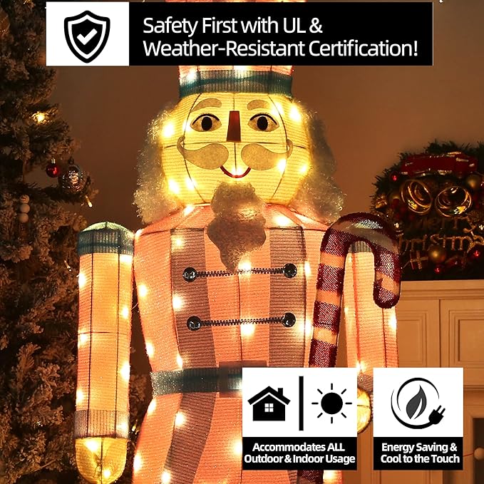 61Inch Nutcracker Christmas Decor Outdoor with LEDs 5 Feet Lighted Large Nutcracker Lighted Christmas Decorations Outdoor with Stakes & Zip Ties for Xmas Yard, Porch, Lawn-Ruum Studio Home