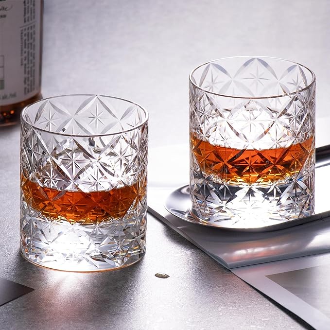 KAMMAK Crystal Whiskey Glasses Set of 2, Hand Blown 7.78oz Old Fashioned Glasses Stemless, Luxury Handcrafted Cocktail Glasses, Scotch Cup for Women, Men Gift for Rocks, Bourbon Barware, Bar-Ruum Studio Home