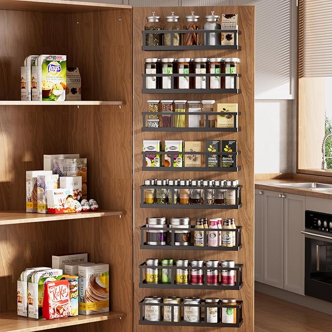 Over The Door Pantry Organizer, 8 Pack Spice Rack Wall Mounted & Hanging Storage Baskets Organizer Wall Mount, Large Capacity Metal Spice Shelf for Kitchen Cabinet, Bathroom, Shower, Home Decor-Ruum Studio Home