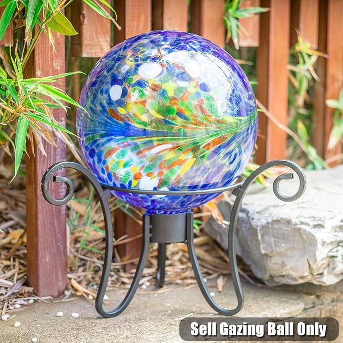 VCUTEKA Gazing Ball, Glass Gazing Globe Decorative Glass Gazing Globe/Ball/Sphere Lawn Ornament for Gardens, 10-Inch, Blue Swirl-Ruum Studio Home