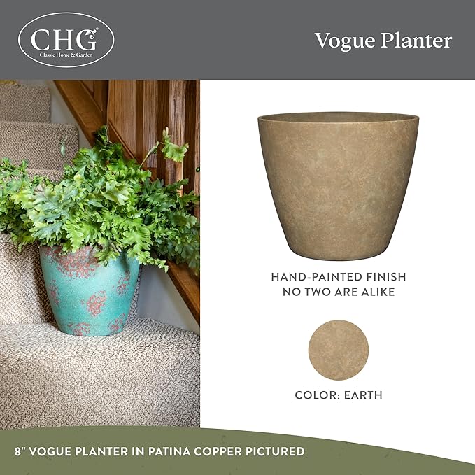 Classic Home and Garden Vogue Planter Pots w/Pottery Quality Finish - Modern Indoor & Outdoor Flower Pots - UV-Resistant Porch Planters - Decorative Pot for Flowers & Herbs (8” Earth)-Ruum Studio Home