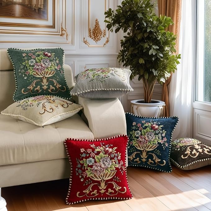 Set of 2 Blue Vintage Embroidered Throw Pillows Covers 18x18in，Vintage Decorations Floral Embroidered Cushion Cover for Sofa Couch Bed Chairs Car-Ruum Studio Home