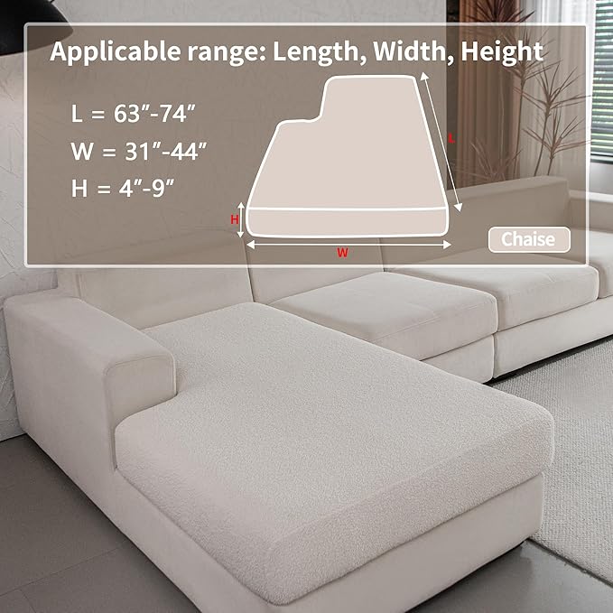 Couch Cushion Covers for Sectional Sofa, Stretch Soft Sofa Slipcovers Washable Wear-Resistant Universal Furniture Protector for Living Room(1 Piece Chaise Cover, Ivory)-Ruum Studio Home