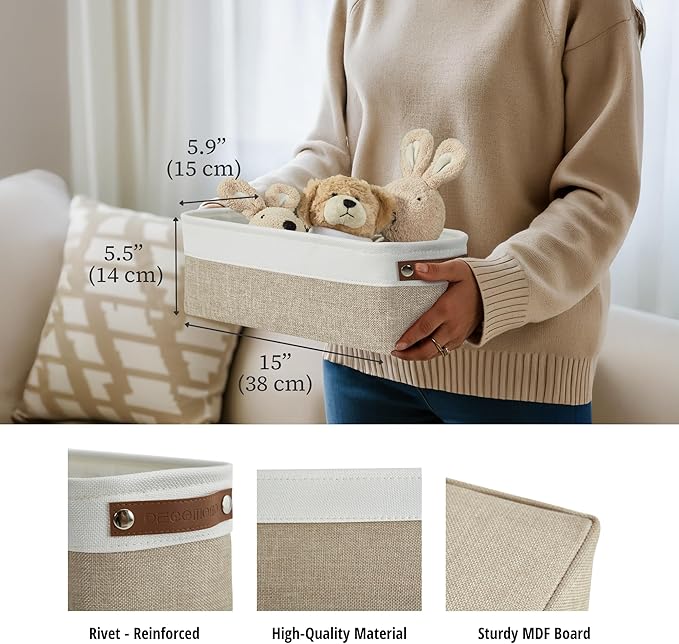DECOMOMO Narrow Storage Bins Small Baskets for Organizing Bathroom, Toilet Tank, Towel Storage, Entryway, Gifts (Beige and White - Set of 4)-Ruum Studio Home