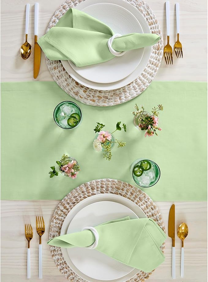 Solino Home Linen Pastel Green Table Runner 48 Inches - 100% Pure Linen Farmhouse Short Table Runner 14 x 48 Inch Ideal for Dresser and Coffee Tables - Fete-Ruum Studio Home