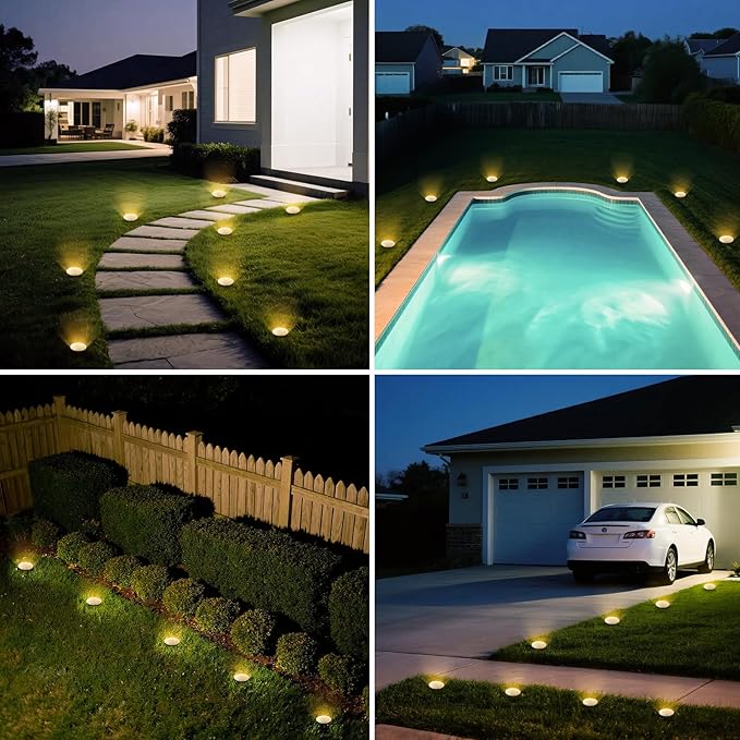 Mini Solar Ground Lights, 4 Pack Solar Lights Outdoor Waterproof, Upgraded LED Flat Landscape Lighting for Outside Pathway Garden Patio Yard Driveway, Warm White-Ruum Studio Home