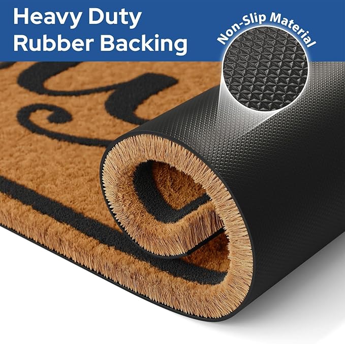 Barnyard Designs Natural Coco Coir Heavy Duty Backing Doormat - Large Cute Non-Slip Front Door Welcome Mat for Outside Entrance or Porch Entry, Brown (17x30, Home Sweet Home)-Ruum Studio Home