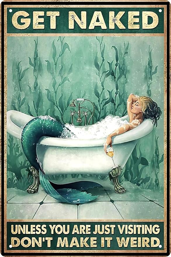 Mermaid Bathroom Decor Gift Tin Sign - Unless You Are Just Visiting Dot'T Make It Weird - Kitchen Metal Sign Vintage Bar Home Bathroom Wall Decoration Sign People Cave Art 12 x 8 Inch-Ruum Studio Home